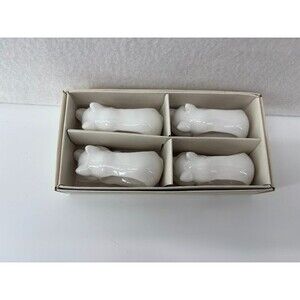 Vintage Shafford Pig Napkin Rings Holders w/ Box Set of 4 White Porcelain
